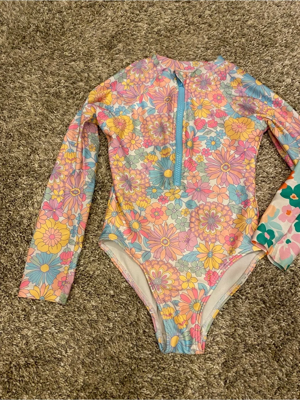Girls Floral Long-Sleeve Rash Guard Swimsuit Set - Pastel Multi
